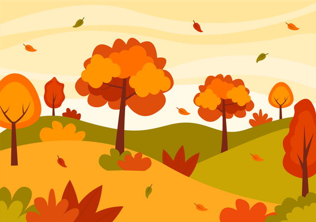 Arbres et feuilles d'automne  Illustration