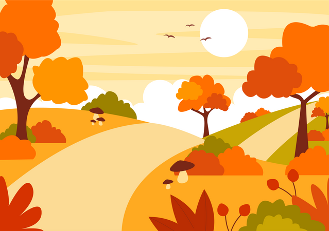 Arbres et feuilles d'automne  Illustration