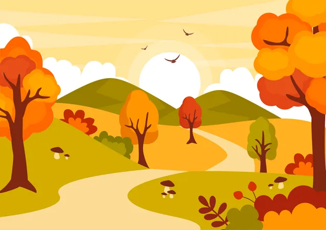 Arbres et feuilles d'automne  Illustration