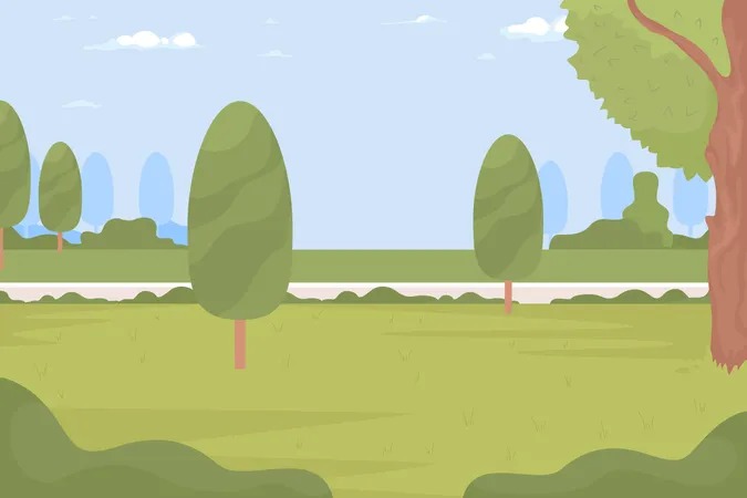 Arbres et pelouse verte dans le parc  Illustration