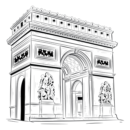 Hand Drawn Illustration Of Arch De Triomphe Ready For Use Illustration