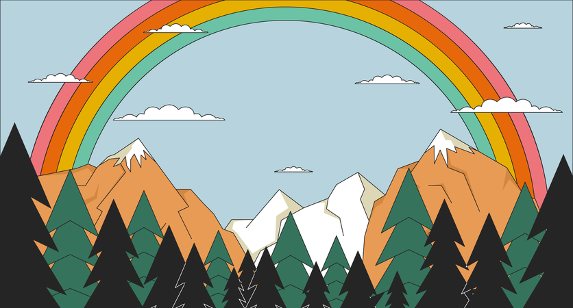 Arc-en-ciel paisible dans les montagnes  Illustration