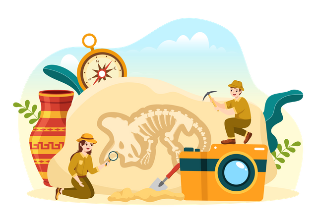 Archaeological Excavation of ancient Ruins  Illustration