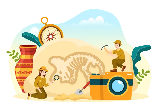 Archaeological Excavation of ancient Ruins  Illustration