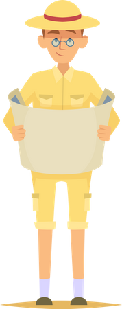 Archaeologist Holding Map  Illustration