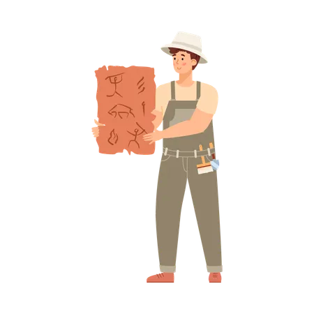 Archaeologist male holding archaeologist historical ancient artifact  Illustration