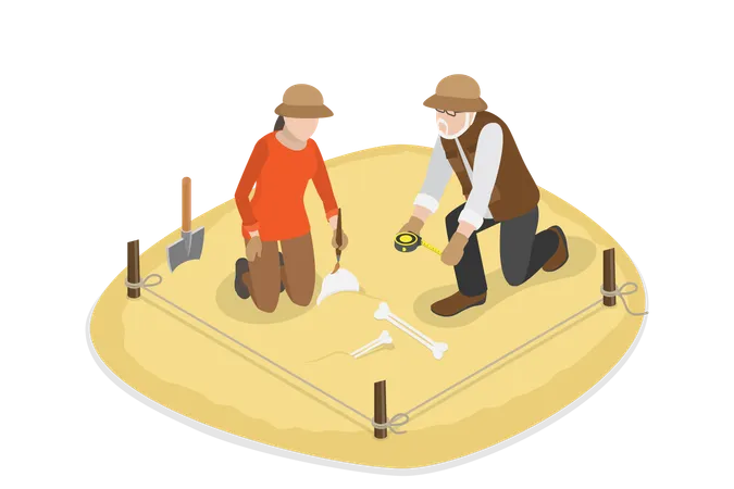 3 D Isometric Flat Vector Conceptual Illustration Of Archaeologist Scientific Discoverie Searching For Artifacts イラスト