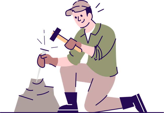 Archaeologist With Excavation Tools  Illustration