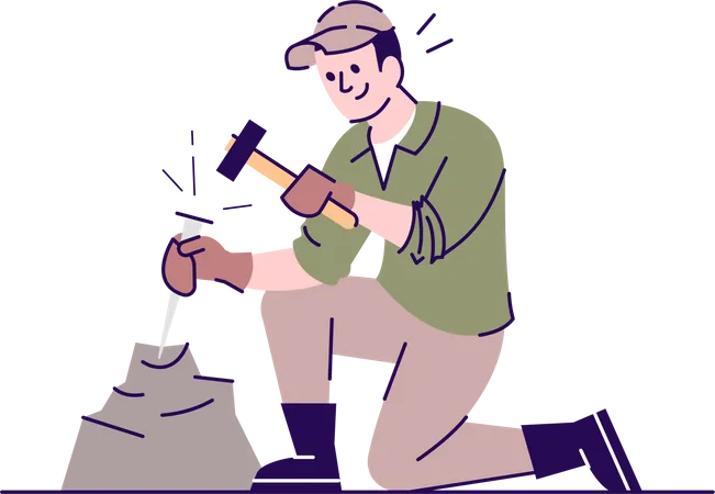 Archaeologist With Excavation Tools  Illustration