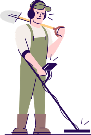Archaeologist With Metal Detector Illustration