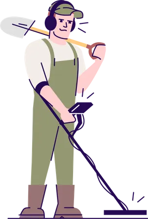 Archaeologist With Metal Detector  Illustration