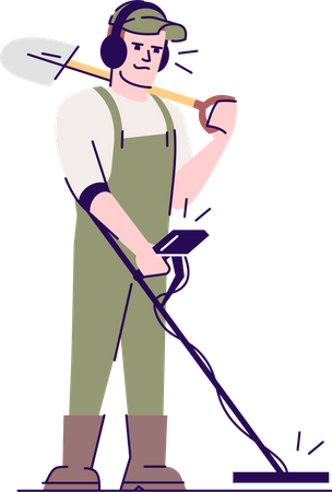 Archaeologist With Metal Detector  Illustration