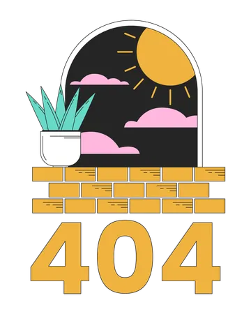 Arche surréaliste avec plante sur le rebord de la fenêtre, message flash d'erreur 404  Illustration