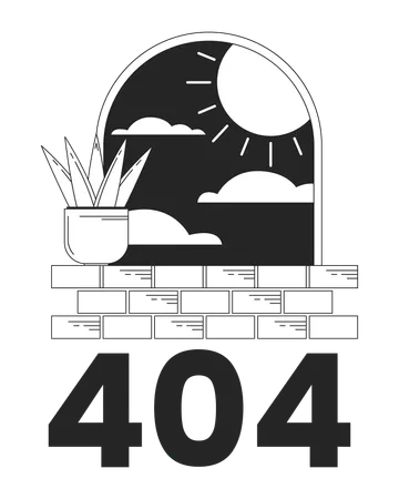 Arche surréaliste avec plante sur le rebord de la fenêtre, message flash d'erreur 404  Illustration