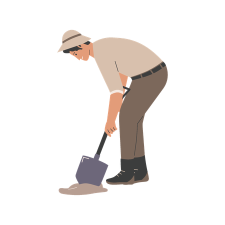 Archeologist man digging using spade  イラスト