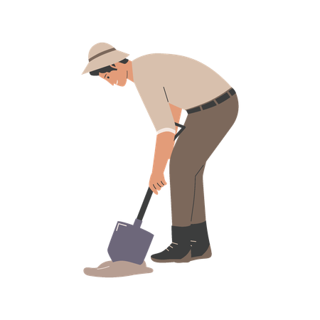 Archeologist man digging using spade  Illustration