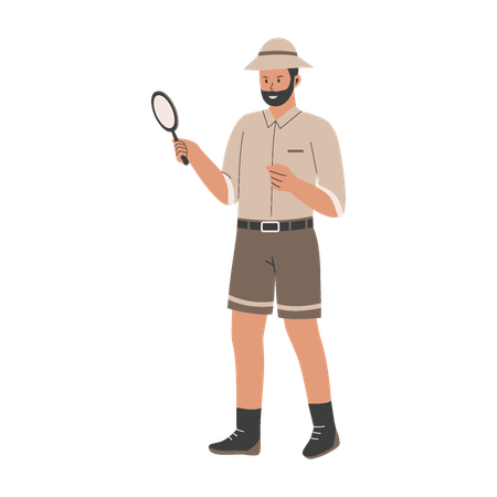 Archeologist man doing research  Illustration