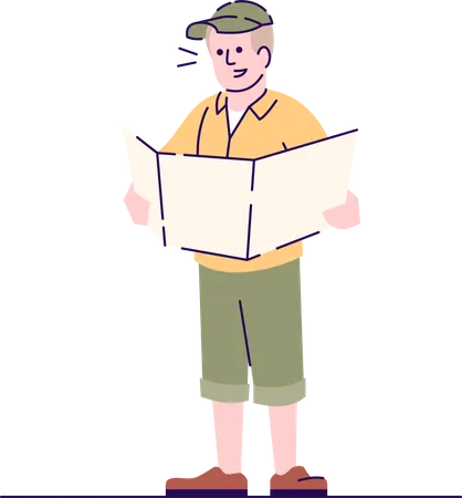 Archeologist studying paper map  Illustration