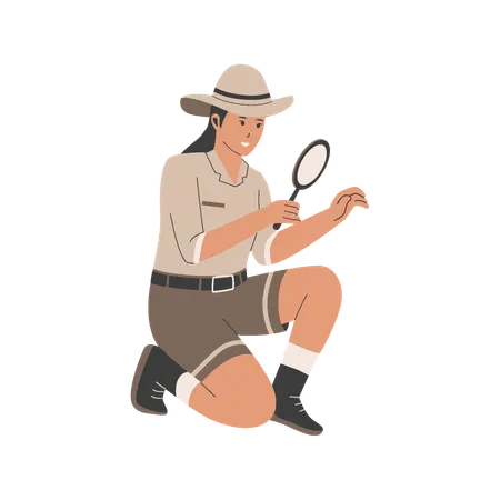 Archeologist woman doing research work  Illustration