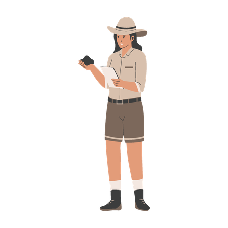 Archeologist woman holding tablet  Illustration