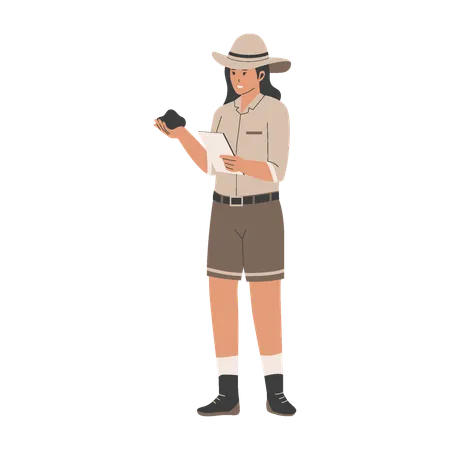 Archeologist woman holding tablet  Illustration