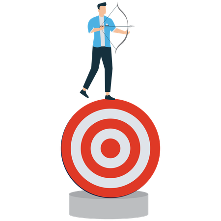 Archer Businessman Aiming Arrow to Hit Target  Illustration