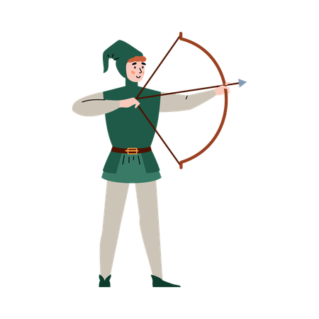 Un archer en tenue médiévale tire une flèche  Illustration