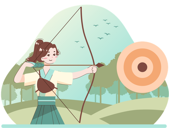 Archer féminin avec arc et flèche  Illustration