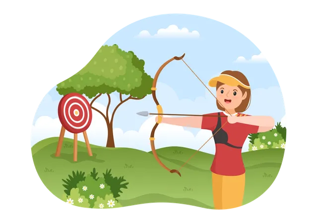 Tir à l'archer féminin à l'aide d'un arc  Illustration