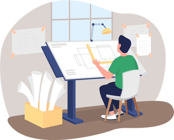 Architect at work desk  Illustration