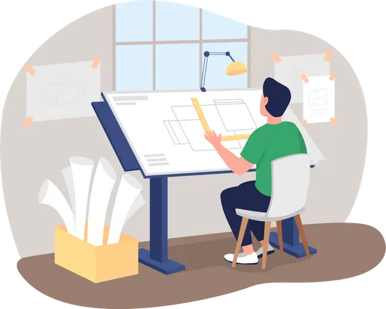 Architect at work desk  Illustration