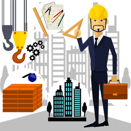 Architect constructor worker at his work place  Illustration