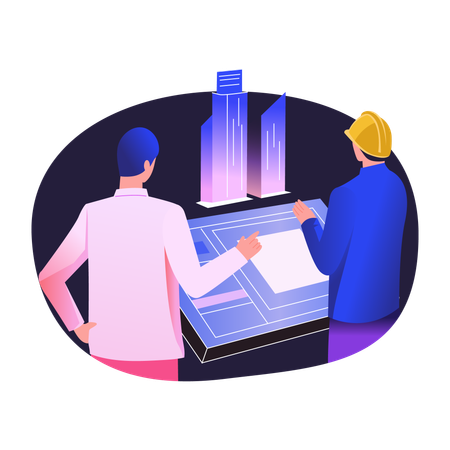 Architect Designing building map through vr technology  Illustration