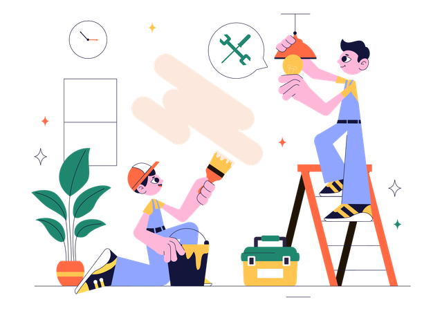 Architect doing Home Renovation or Repair Service  Illustration