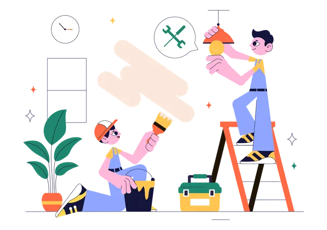 Architect doing Home Renovation or Repair Service  Illustration