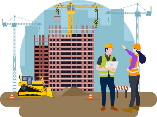 Architect giving guideline to construction worker Illustration