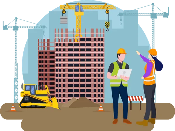 Architect giving guideline to construction worker  Illustration