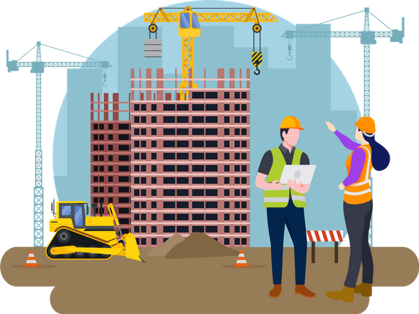 Architect giving guideline to construction worker  Illustration