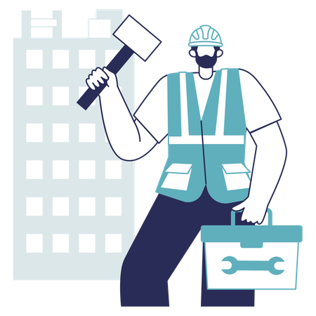 Architect holding toolbox  Illustration