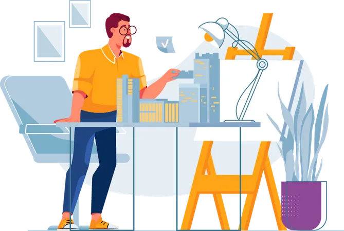 Architect making 3d building model  Illustration