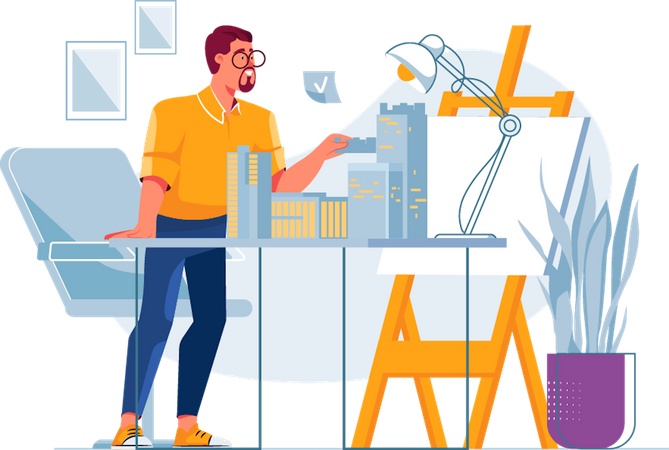 Architect making 3d building model  Illustration