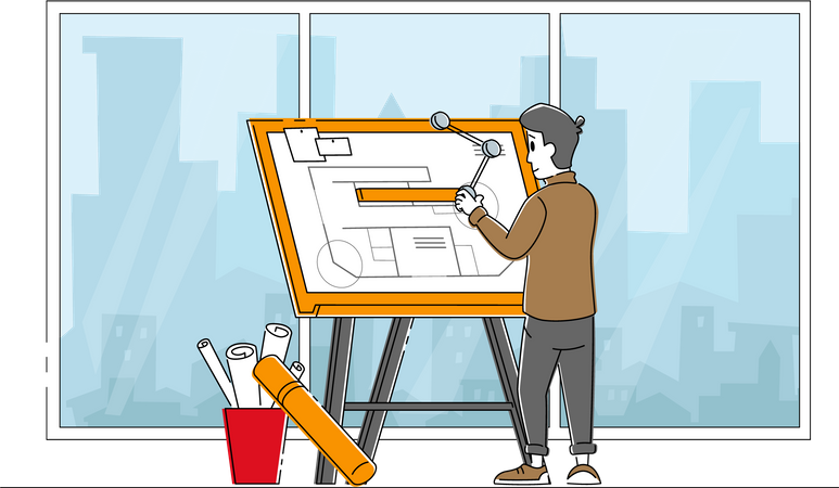 Architect planning building blueprint  Illustration