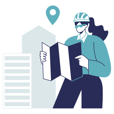 Architect viewing construction blueprint  Illustration