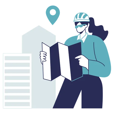 Architect viewing construction blueprint  Illustration