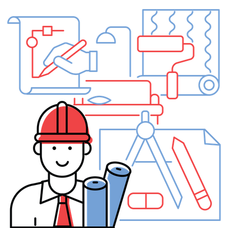 Architect with house plan  Illustration