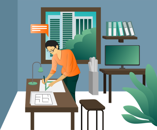 Architect working in office Illustration