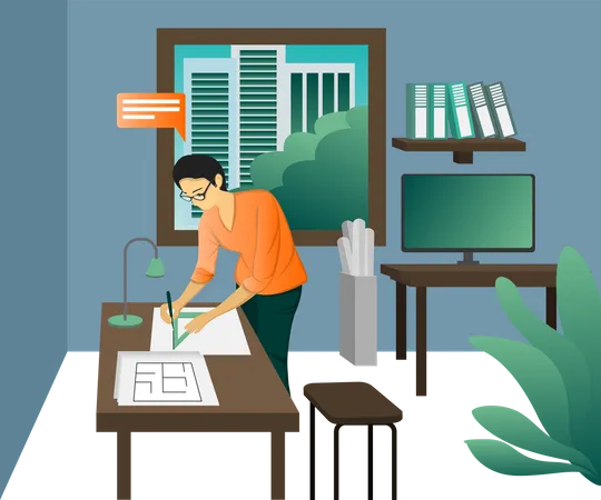 Architect working in office Illustration