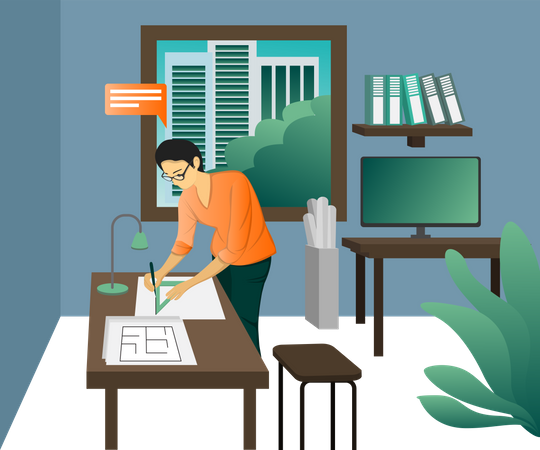 Architect working in office  Illustration