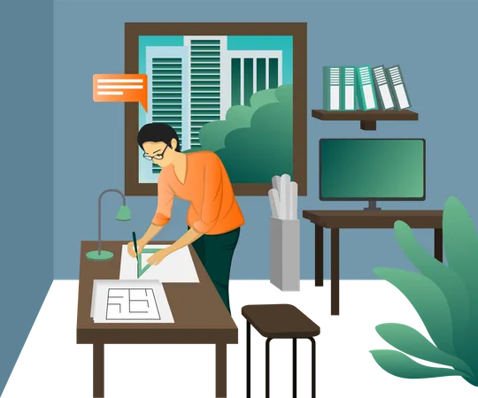 Architect working in office  Illustration