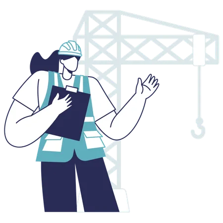 Architect working near Crane Tower  Illustration